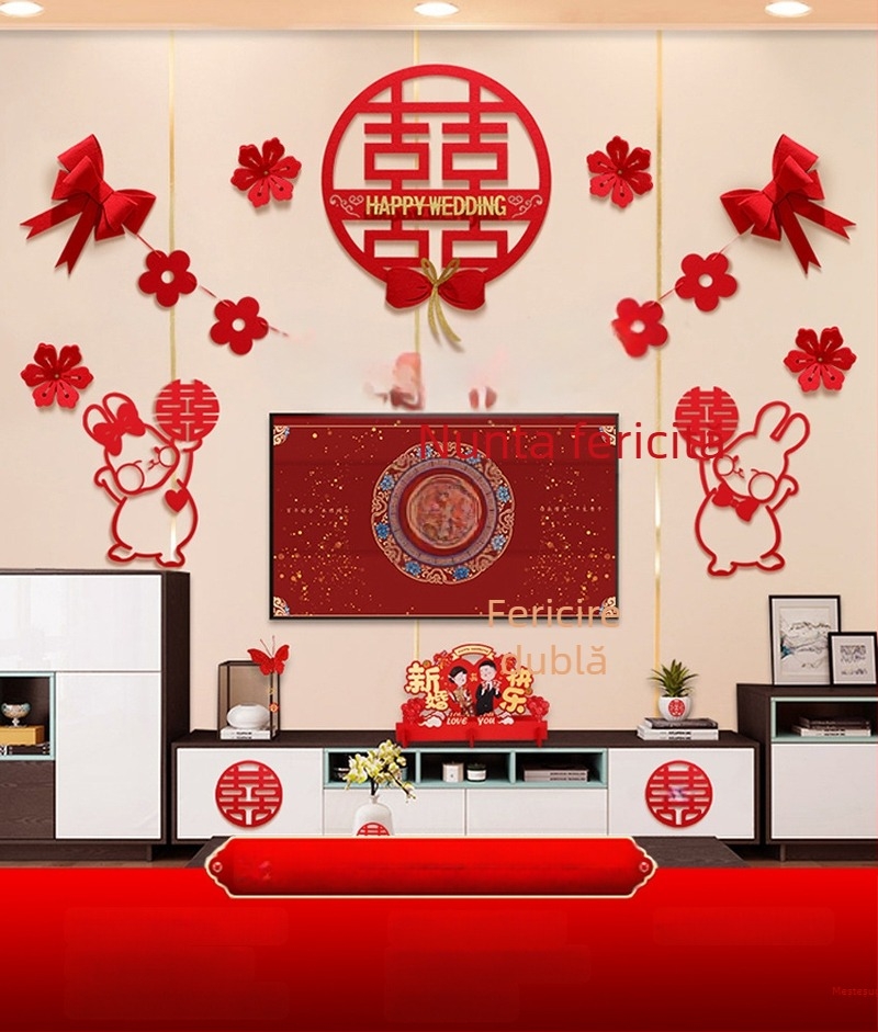 Set decor perete pentru nuntă din țesătură nețesută, simbol Xi, pentru living și dormitor - Brand Aili Sha, Cod 0178