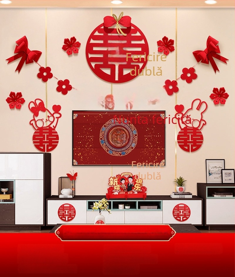 Set decor perete pentru nuntă din țesătură nețesută, simbol Xi, pentru living și dormitor - Brand Aili Sha, Cod 0178