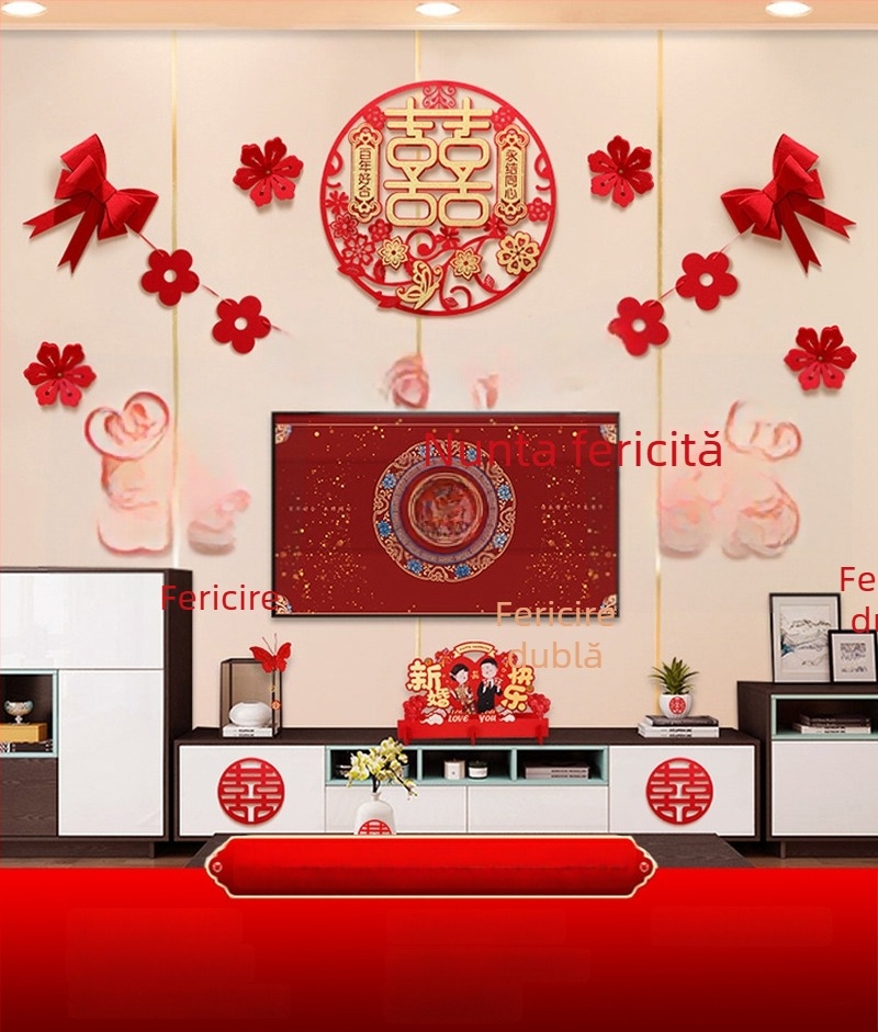 Set decor perete pentru nuntă din țesătură nețesută, simbol Xi, pentru living și dormitor - Brand Aili Sha, Cod 0178