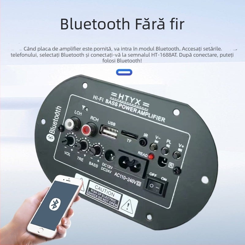 Placă amplificator Bluetooth pentru subwoofer – 25W, 12/24/220V, pentru uz casnic și auto