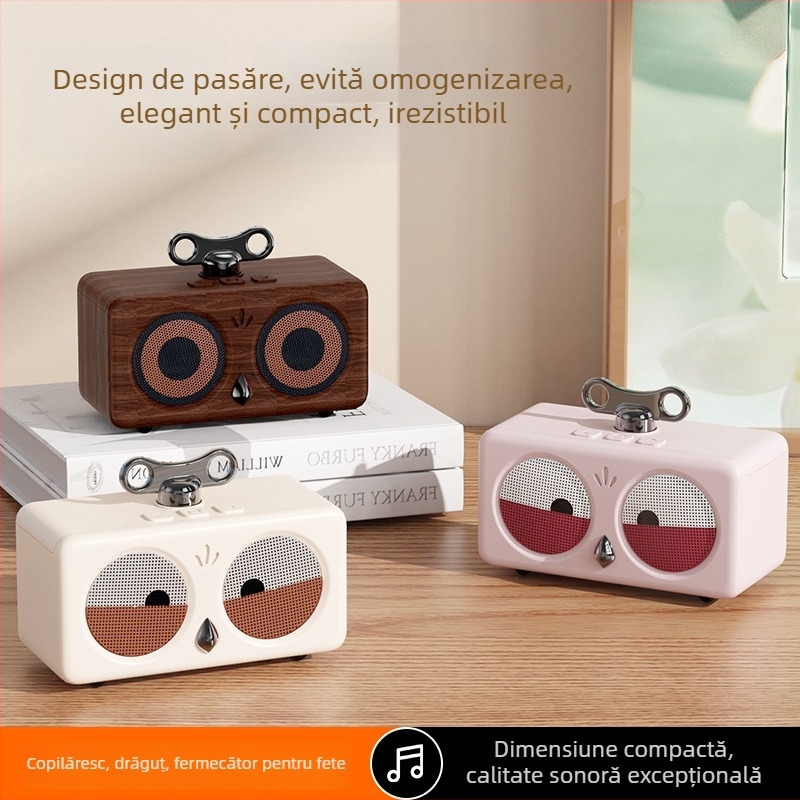 Boxă Bluetooth Retro Bird cu TWS, portabilă pentru acasă și exterior, baterie încorporată 500–800 mAh, Bluetooth 5.3, 60 Hz–15 kHz, SNR ≥70 dB, 6 W
