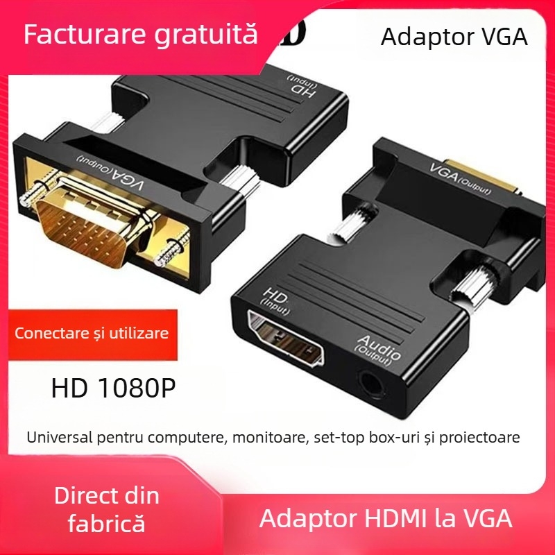 Convertor HDMI/VGA/HDMI placat cu aur — adaptor, interfață HDMI-B, model Converter, suport gestionare energie, fără trezire de la distanță