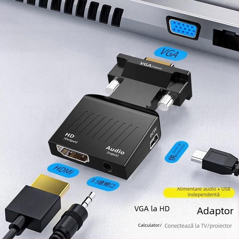 Convertor HDMI/VGA/HDMI placat cu aur — adaptor, interfață HDMI-B, model Converter, suport gestionare energie, fără trezire de la distanță