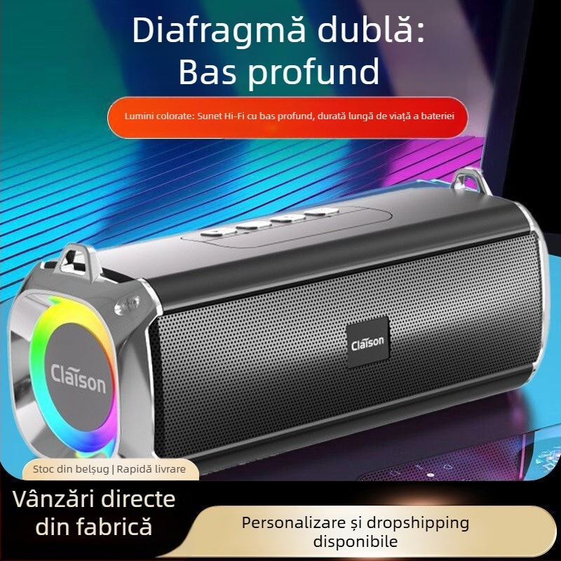 Boxă Bluetooth stereo cu difuzoare duale, bas puternic; 10W, Bluetooth 5.3, baterie 1000-1200mAh, IPX3 rezistent la apă, interval de frecvență 100Hz-20kHz