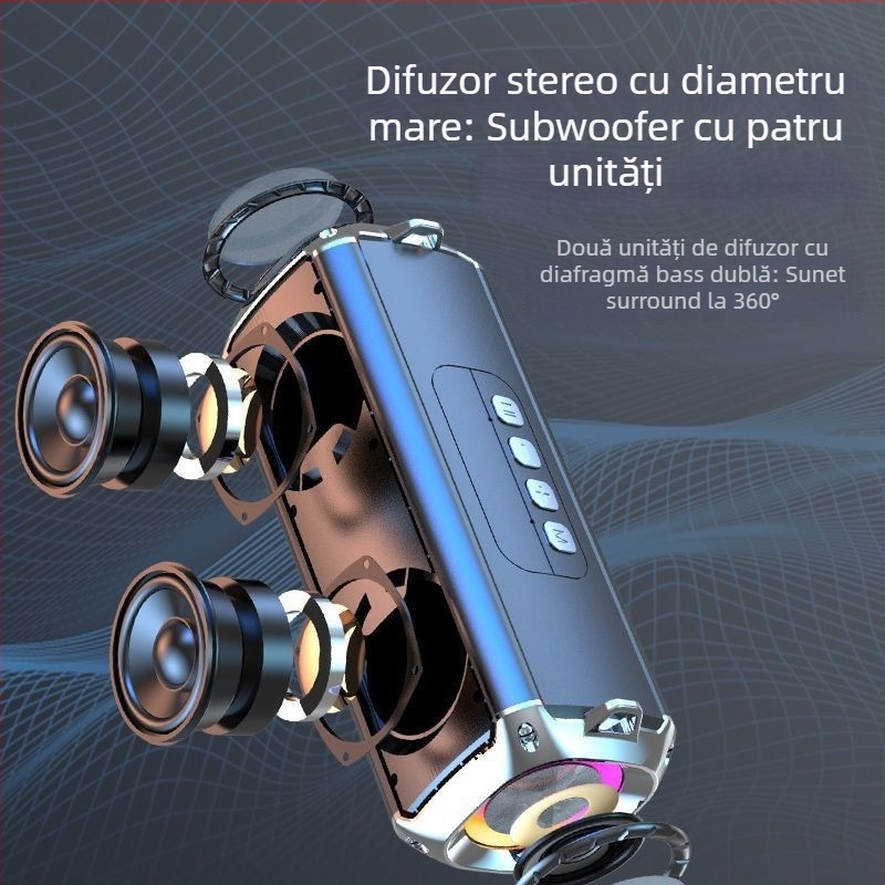Boxă Bluetooth stereo cu difuzoare duale, bas puternic; 10W, Bluetooth 5.3, baterie 1000-1200mAh, IPX3 rezistent la apă, interval de frecvență 100Hz-20kHz