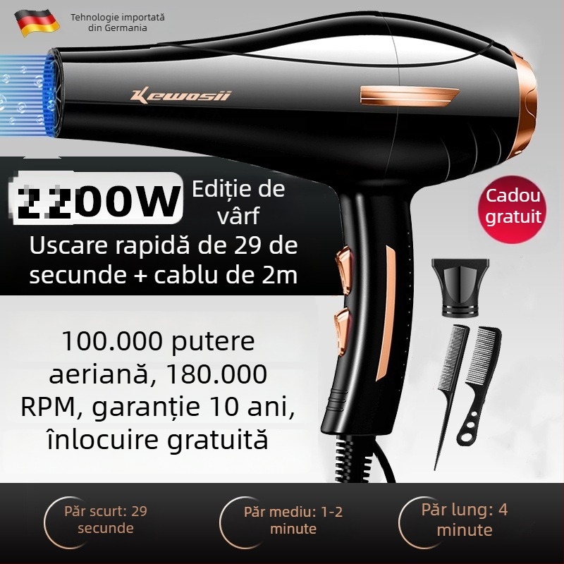 Uscător de păr cu motor DC, 2500W, 3 viteze, aer rece/calduros, duză unică