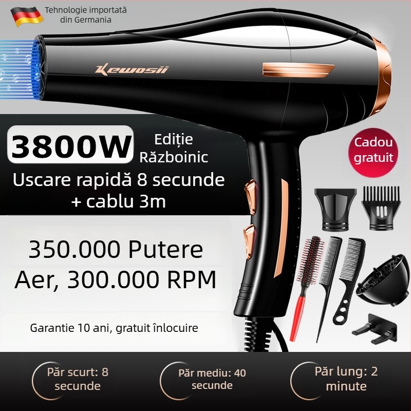 Uscător de păr cu motor DC, 2500W, 3 viteze, aer rece/calduros, duză unică