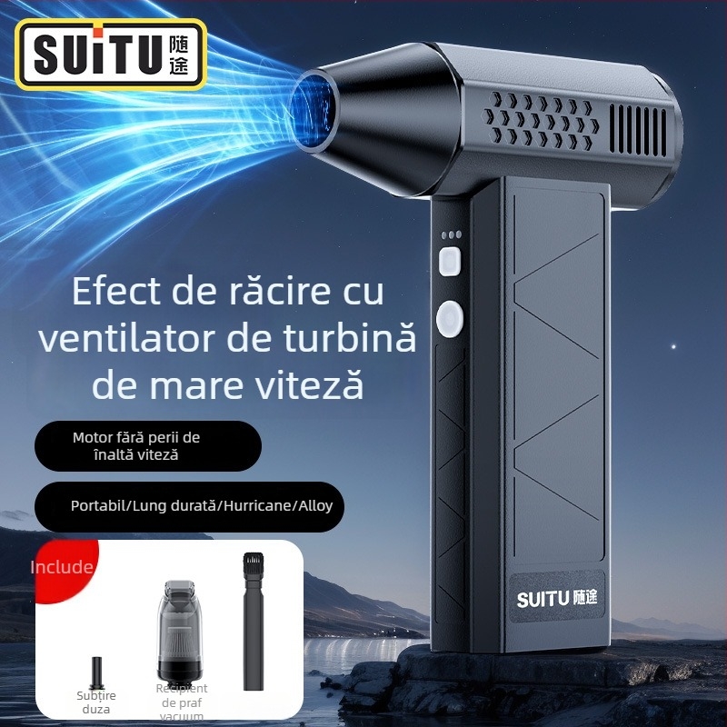 Ventilator auto cu motor fără perii, portabil, turbo de înaltă viteză, 160W, model ST-8113, toate-in-one suflare și aspirație praf