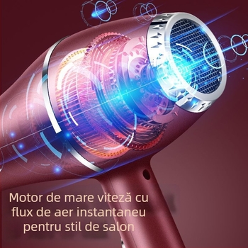 Uscător de păr puternic, motor cu perii, reglaj aer rece/calduros, 3 trepte de viteză a aerului, duză unică, control permanent al temperaturii