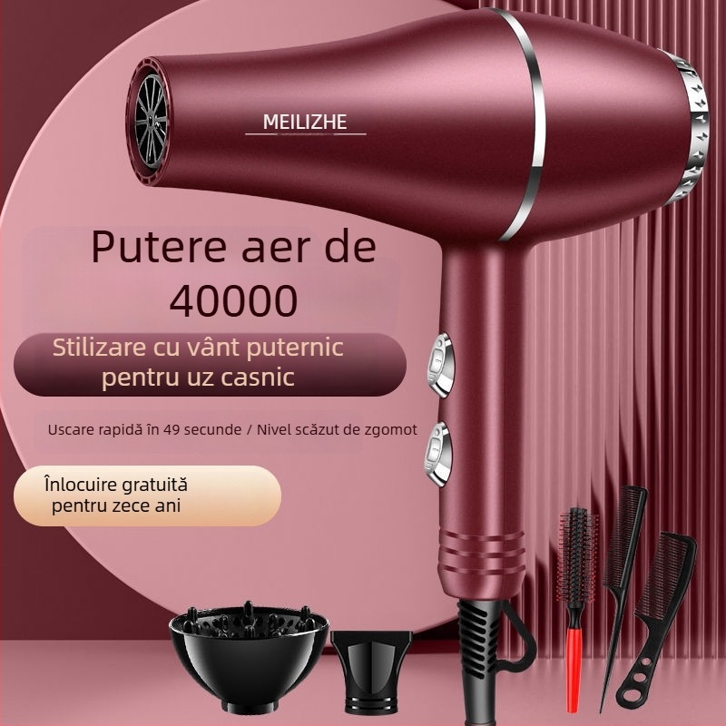 Uscător de păr puternic, motor cu perii, reglaj aer rece/calduros, 3 trepte de viteză a aerului, duză unică, control permanent al temperaturii
