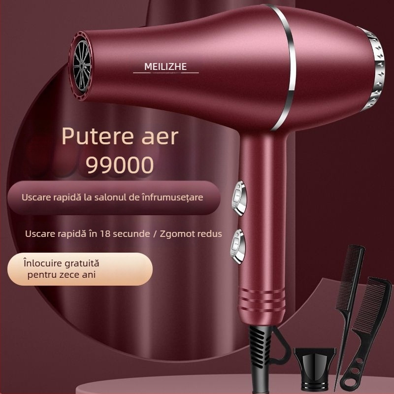 Uscător de păr puternic, motor cu perii, reglaj aer rece/calduros, 3 trepte de viteză a aerului, duză unică, control permanent al temperaturii
