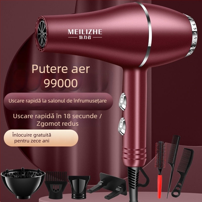 Uscător de păr puternic, motor cu perii, reglaj aer rece/calduros, 3 trepte de viteză a aerului, duză unică, control permanent al temperaturii