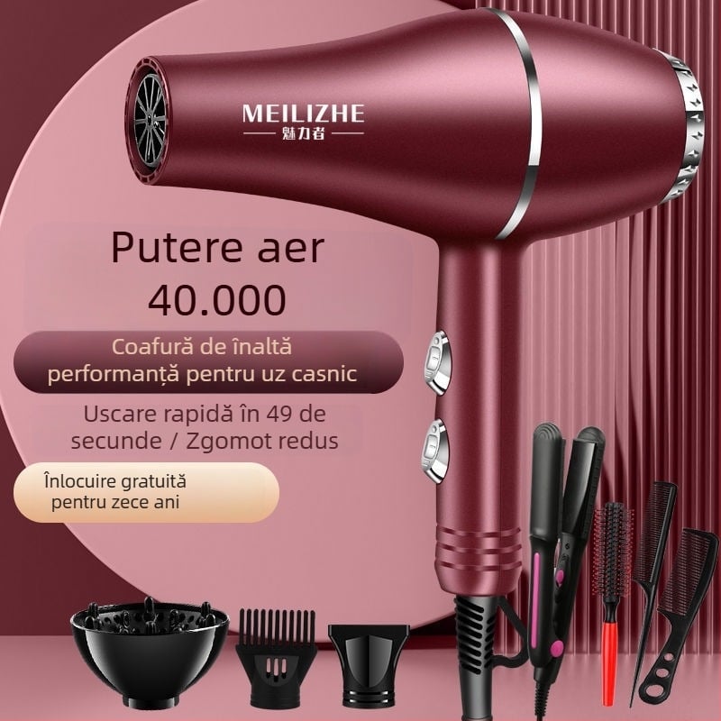 Uscător de păr puternic, motor cu perii, reglaj aer rece/calduros, 3 trepte de viteză a aerului, duză unică, control permanent al temperaturii