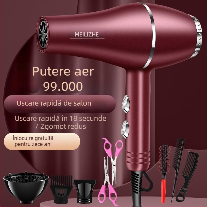 Uscător de păr puternic, motor cu perii, reglaj aer rece/calduros, 3 trepte de viteză a aerului, duză unică, control permanent al temperaturii