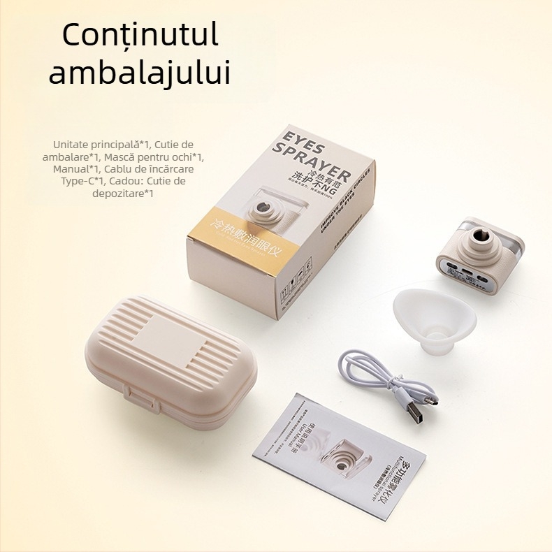 Dispozitiv de îngrijire a ochilor NINE BEAUTY – hidratare cu nano-pulverizare, masaj ocular cu compresie caldă, portabil, IPX5, baterie încorporată 300–500 mAh, pentru uz casnic