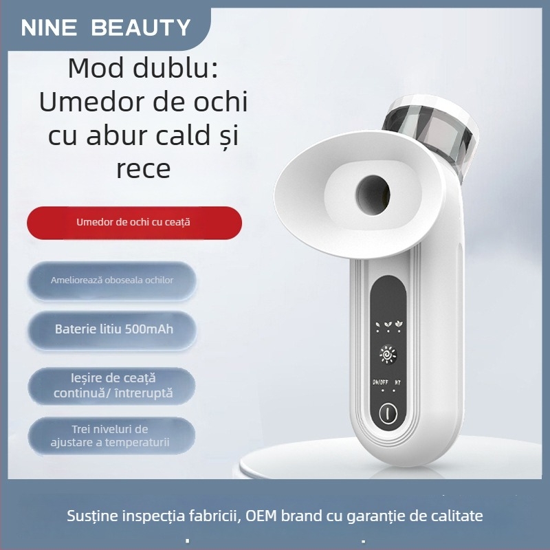 Dispozitiv de îngrijire a ochilor NINE BEAUTY – hidratare cu nano-pulverizare, masaj ocular cu compresie caldă, portabil, IPX5, baterie încorporată 300–500 mAh, pentru uz casnic