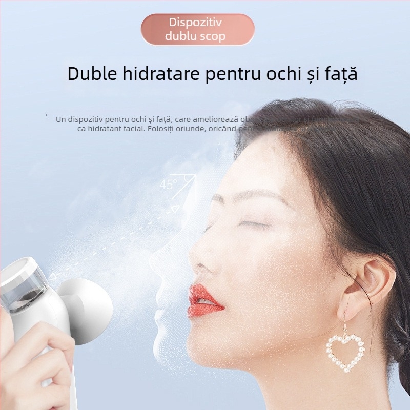 Dispozitiv de îngrijire a ochilor NINE BEAUTY – hidratare cu nano-pulverizare, masaj ocular cu compresie caldă, portabil, IPX5, baterie încorporată 300–500 mAh, pentru uz casnic