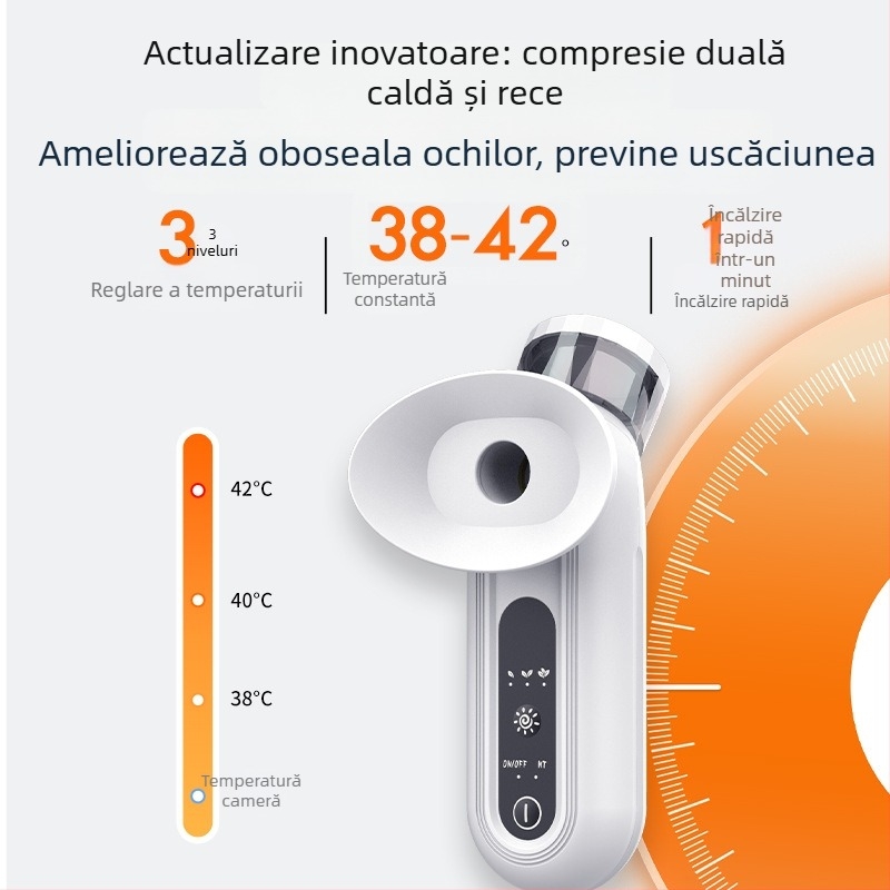 Dispozitiv de îngrijire a ochilor NINE BEAUTY – hidratare cu nano-pulverizare, masaj ocular cu compresie caldă, portabil, IPX5, baterie încorporată 300–500 mAh, pentru uz casnic