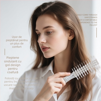 Pieptene cu pernă de aer, material PP, dinți late, anti-static, masaj al scalpului