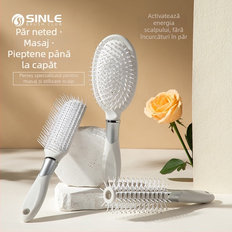 Pieptene cu pernă de aer, material PP, dinți late, anti-static, masaj al scalpului