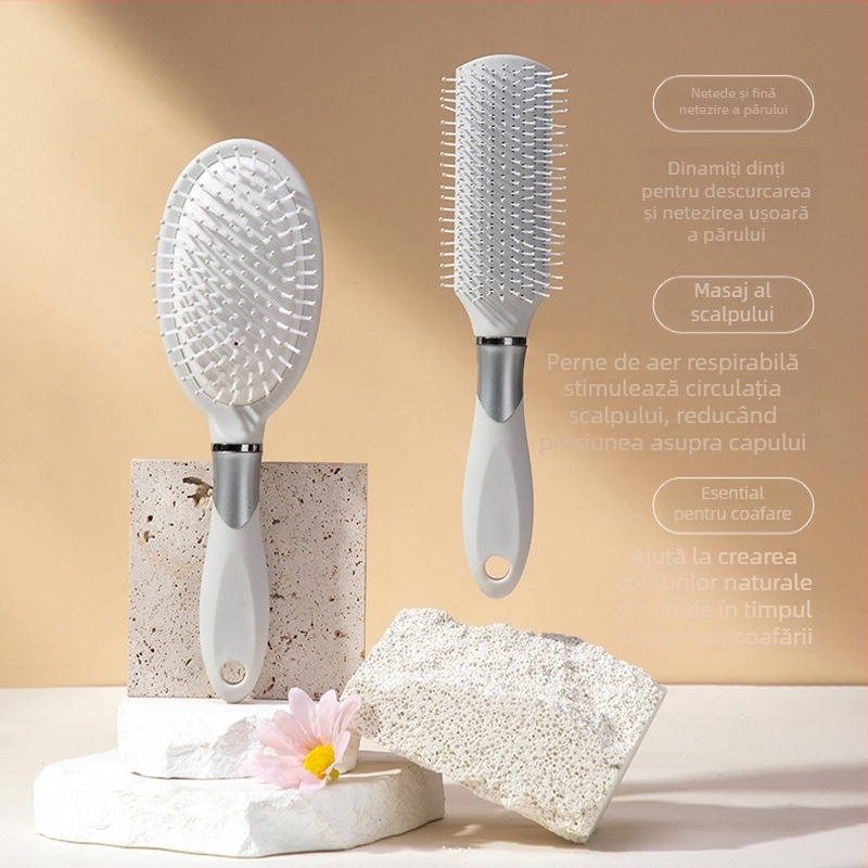 Pieptene cu pernă de aer, material PP, dinți late, anti-static, masaj al scalpului