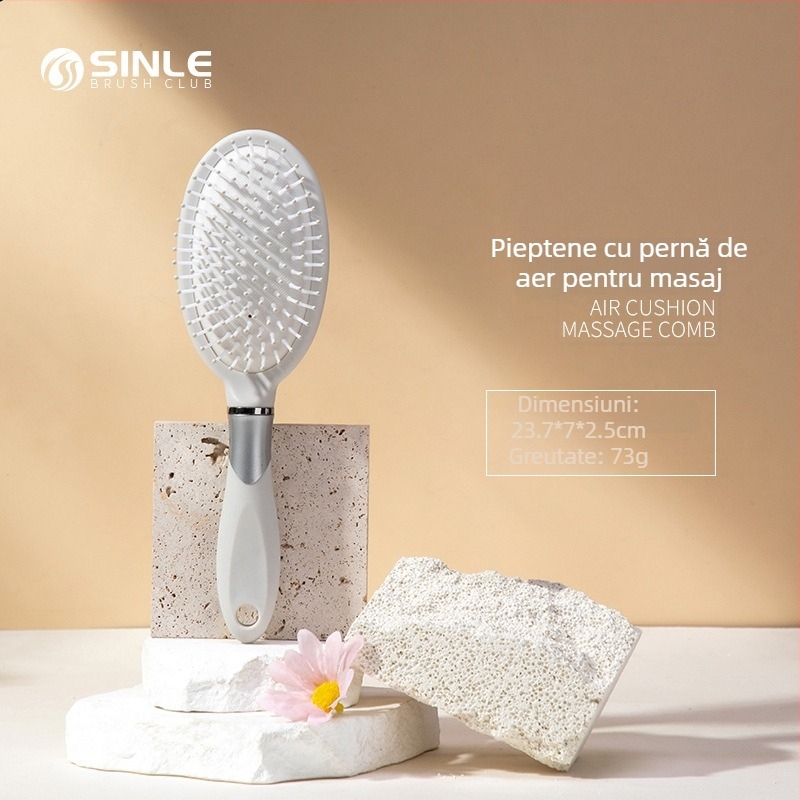 Pieptene cu pernă de aer, material PP, dinți late, anti-static, masaj al scalpului