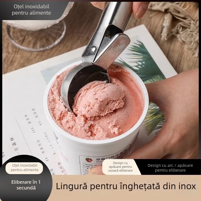 Linguriță de înghețată din oțel inoxidabil, design modern minimalist, pentru adulți