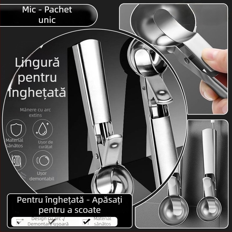 Linguriță de înghețată din oțel inoxidabil, design modern minimalist, pentru adulți