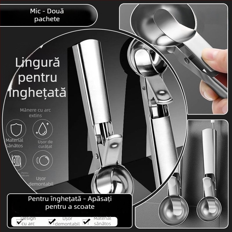 Linguriță de înghețată din oțel inoxidabil, design modern minimalist, pentru adulți