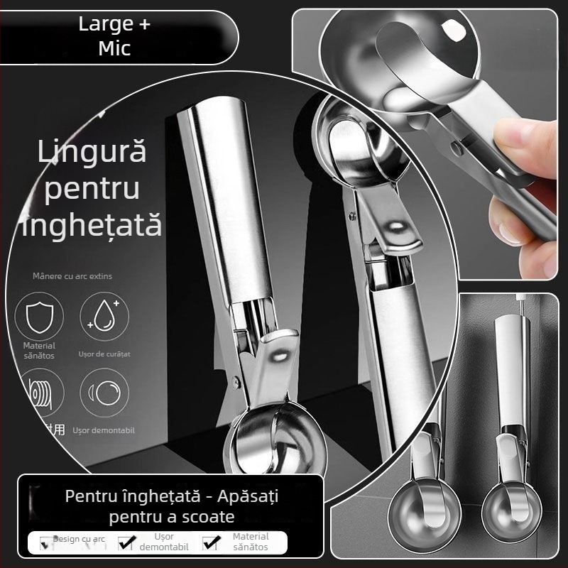Linguriță de înghețată din oțel inoxidabil, design modern minimalist, pentru adulți