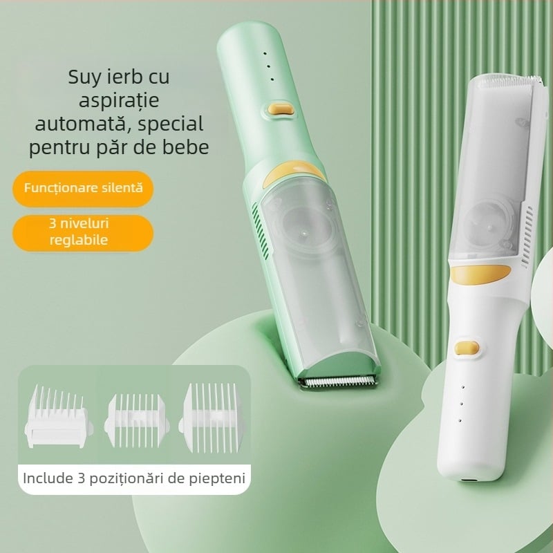 Mașină de tuns păr pentru bebeluși – ultra-ușoară, silențioasă, cu aspirație automată a părului; reîncărcabilă, 5W, rezistentă la apă; brand Create rhyme