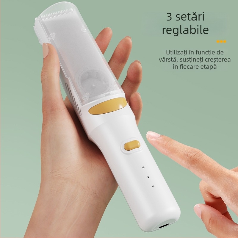 Mașină de tuns păr pentru bebeluși – ultra-ușoară, silențioasă, cu aspirație automată a părului; reîncărcabilă, 5W, rezistentă la apă; brand Create rhyme