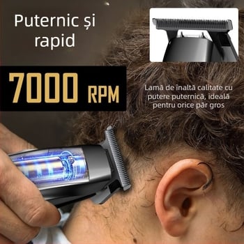 Aparat de tuns părul Kikido 312 cu lame ceramice, baterie încorporată 1200–2000 mAh, zgomot 36–45 dB, cap de tăiere detașabil și lavabil, motor cu peri, carcasă electroplată