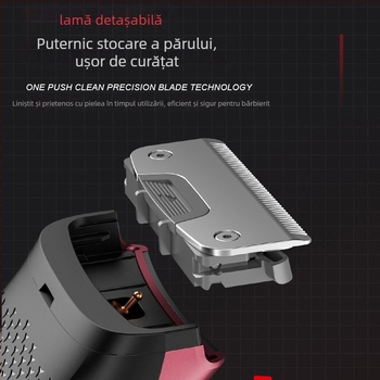 Mașină electrică de tuns păr cu spălare completă a corpului și afișaj LCD, reîncărcabilă, motor cu perii, lame din oțel inoxidabil (Baterie încorporată 500-800 mAh – Autonomie 1-3 h – Zgomot 46-70 dB – Rezistent la apă)