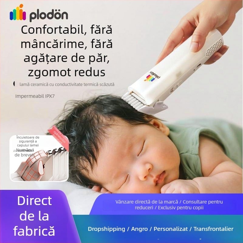 Puliton Mașină de tuns păr – Ultra-quiet, Reîncărcabilă, 5W, Aspirație de păr, Rezistentă la apă, pentru bebeluși și copii