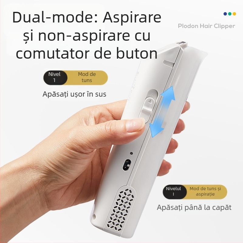 Puliton Mașină de tuns păr – Ultra-quiet, Reîncărcabilă, 5W, Aspirație de păr, Rezistentă la apă, pentru bebeluși și copii