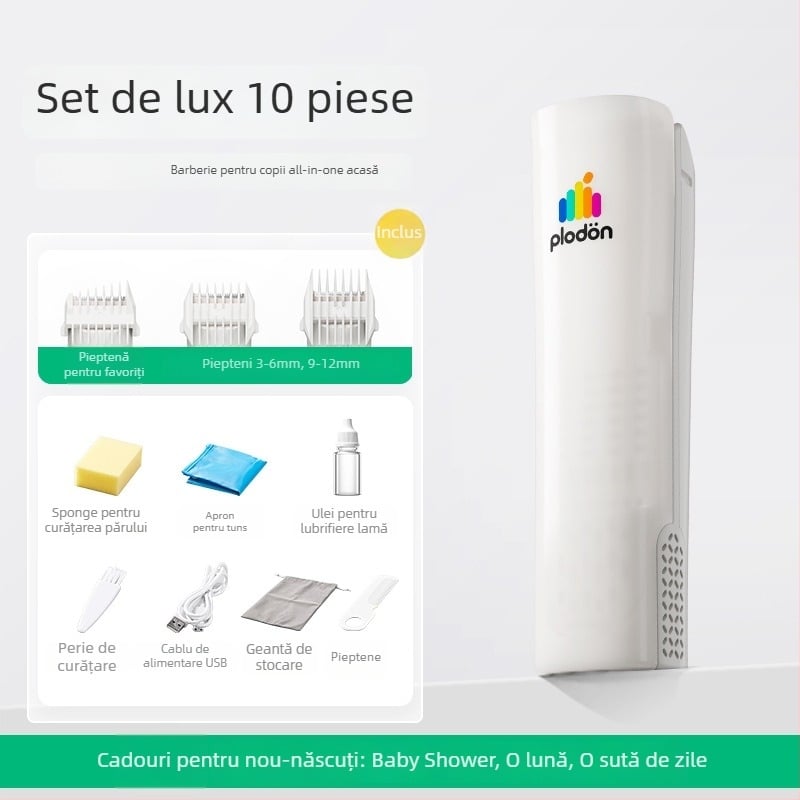 Puliton Mașină de tuns păr – Ultra-quiet, Reîncărcabilă, 5W, Aspirație de păr, Rezistentă la apă, pentru bebeluși și copii