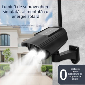 Lumină alimentată cu energie solară cu senzor de mișcare și cameră simulate, pentru interior și exterior, vedere pe noapte cu infraroșu până la 5 m, carcasă din ABS, tensiune 3,7V, temperatură de funcționare -5°C până la 55°C