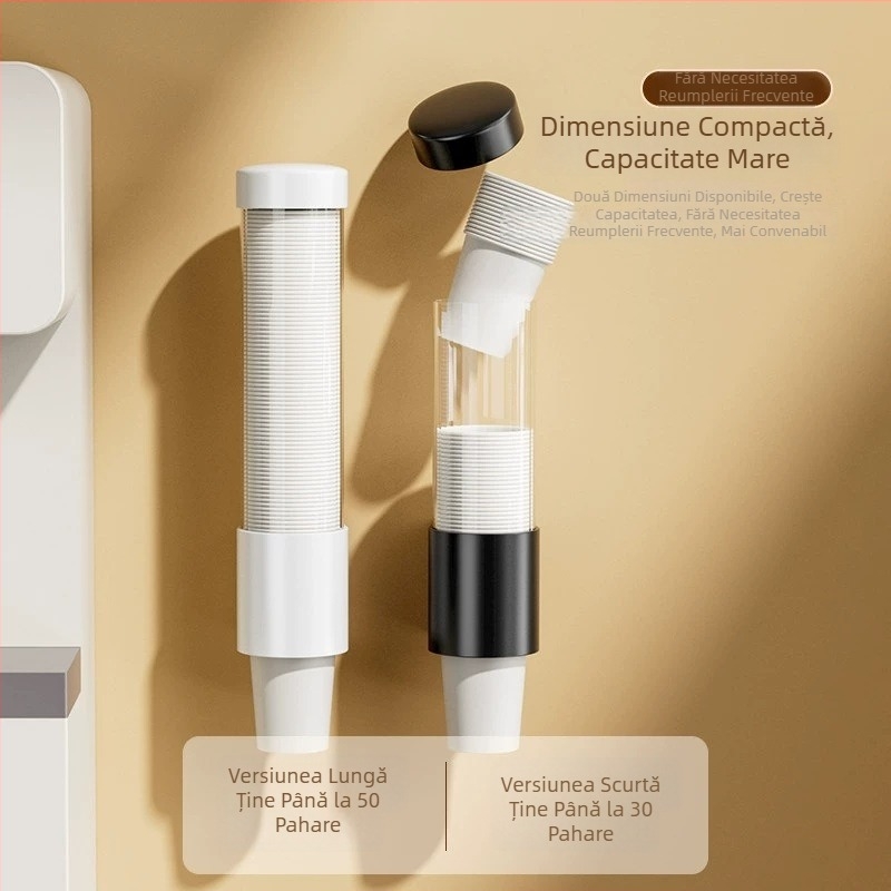 Suport de pahare din hârtie, montat pe perete, PP, capacitate mare, protecție la praf și umiditate