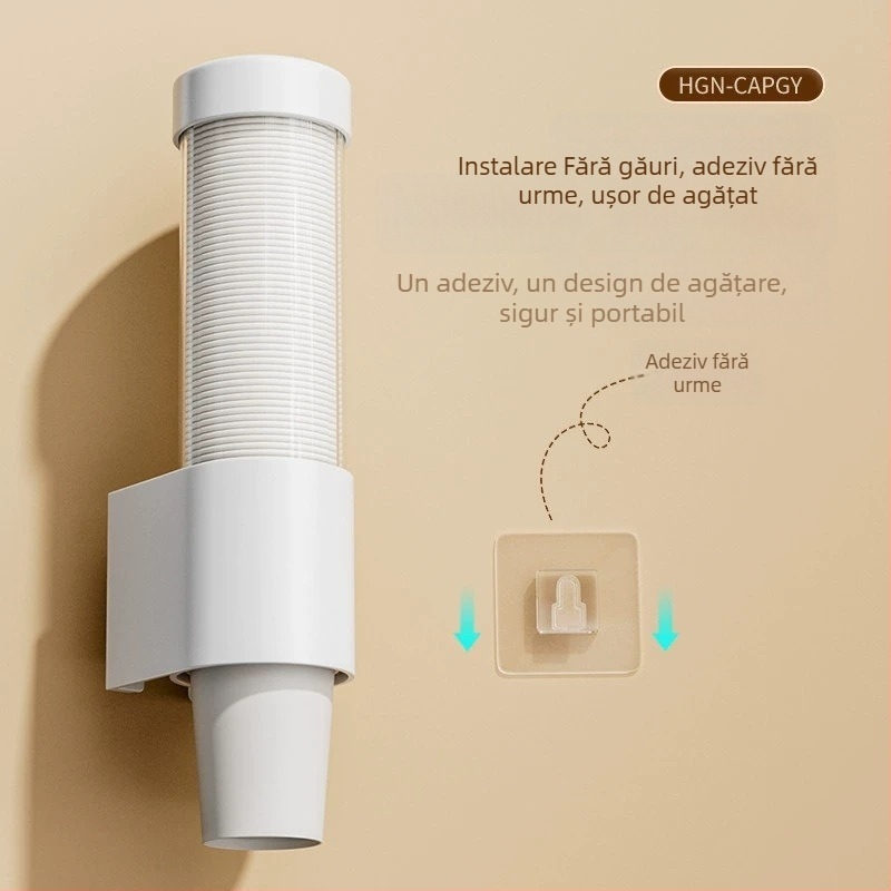 Suport de pahare din hârtie, montat pe perete, PP, capacitate mare, protecție la praf și umiditate