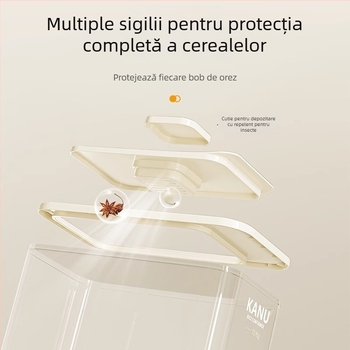 Cutie de depozitare a orezului, sigilată, PET plastic, capacitate 7–8 L, rezistentă la insecte și umiditate