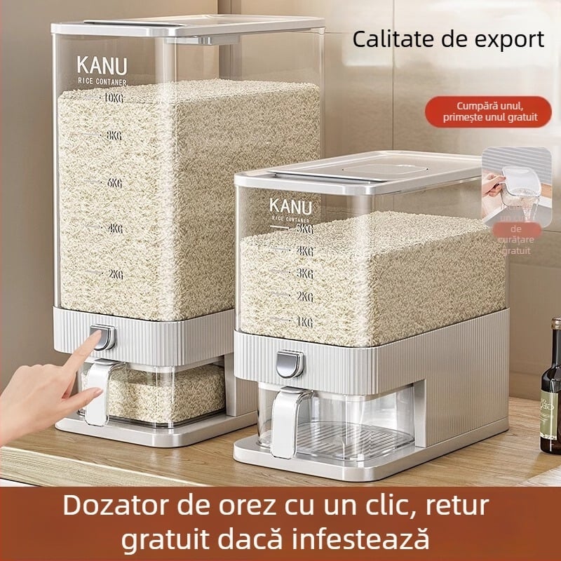 Cutie de depozitare a orezului, sigilată, PET plastic, capacitate 7–8 L, rezistentă la insecte și umiditate