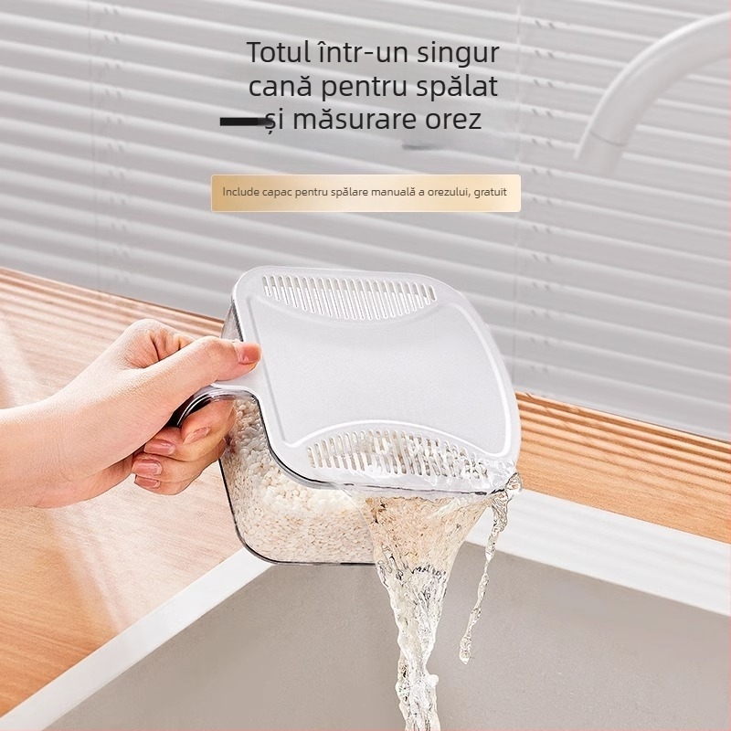 Cutie de depozitare a orezului, sigilată, PET plastic, capacitate 7–8 L, rezistentă la insecte și umiditate