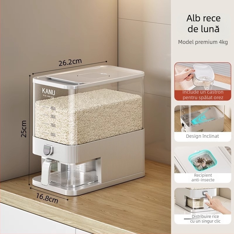 Cutie de depozitare a orezului, sigilată, PET plastic, capacitate 7–8 L, rezistentă la insecte și umiditate