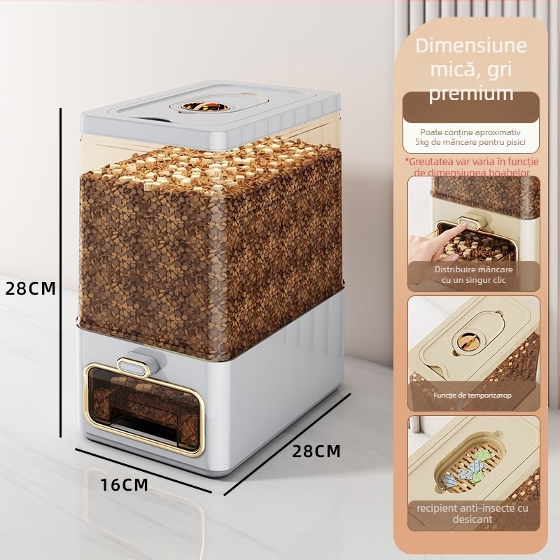 Cutie de depozitare a orezului, sigilată, PET plastic, capacitate 7–8 L, rezistentă la insecte și umiditate