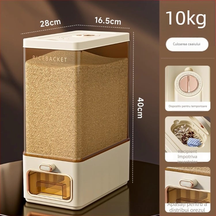 Recipient pentru orez cu corp transparent, etanș, protecție împotriva insectelor și umezelii, din ABS plastic