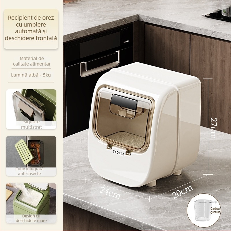 Cutie de depozitare pentru orez, sigilată, rezistentă la umezeală și insecte, din plastic PP+PET, capacitate 10 L