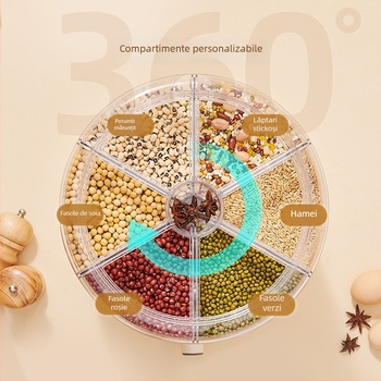 Boxă de depozitare cereale cu separator rotativ, anti-insecte și anti-umezeală, sigilată, recipient rotund pentru orez (>5 L)