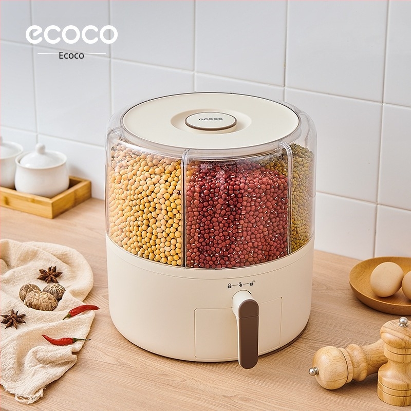 Boxă de depozitare cereale cu separator rotativ, anti-insecte și anti-umezeală, sigilată, recipient rotund pentru orez (>5 L)