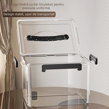 Cutie de depozitare PET transparentă cu mâner — design îngroșat, potrivită pentru casă și birou, rezistentă la praf și umezeală.